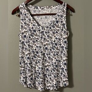 Floral Sleeveless Top - Blue and White